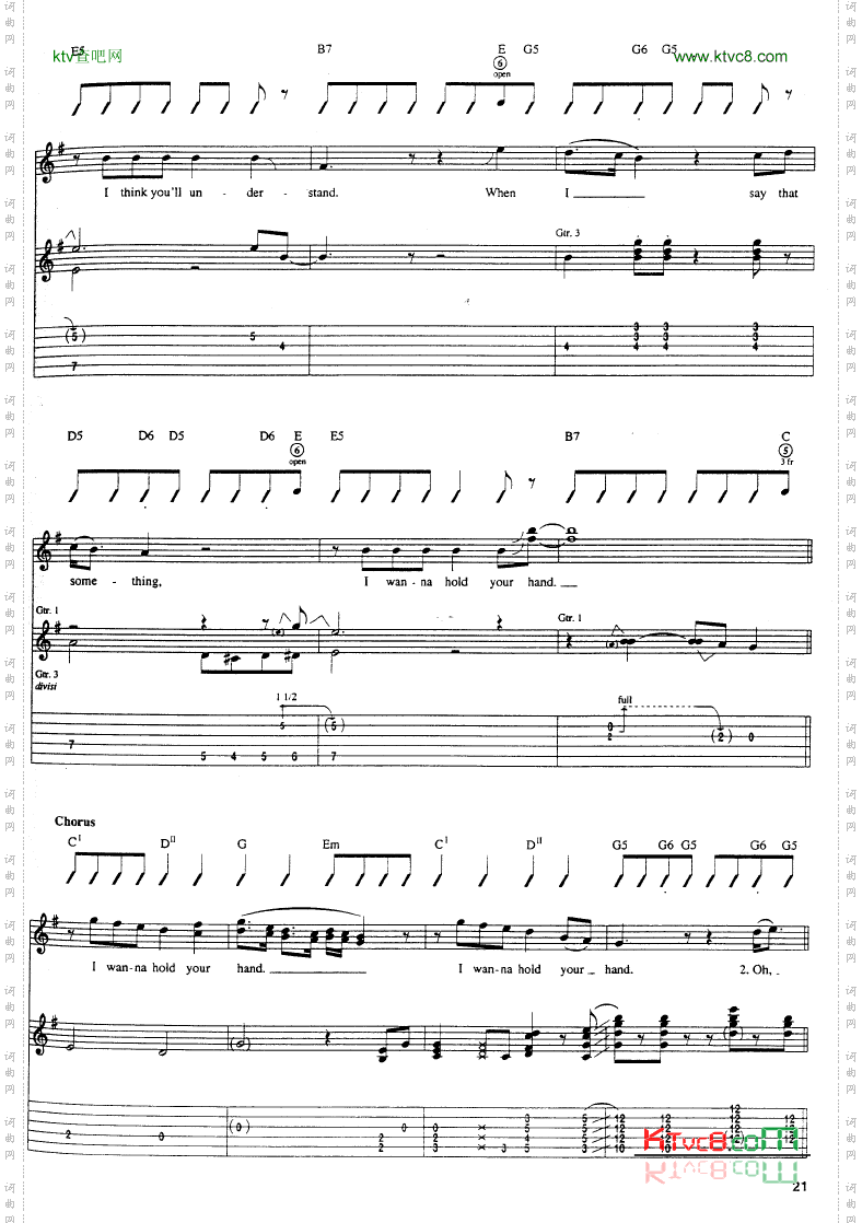 IwantToHoldYourHand吉他谱六线谱-