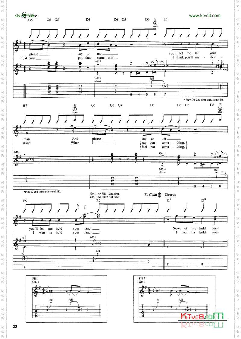 IwantToHoldYourHand吉他谱六线谱-