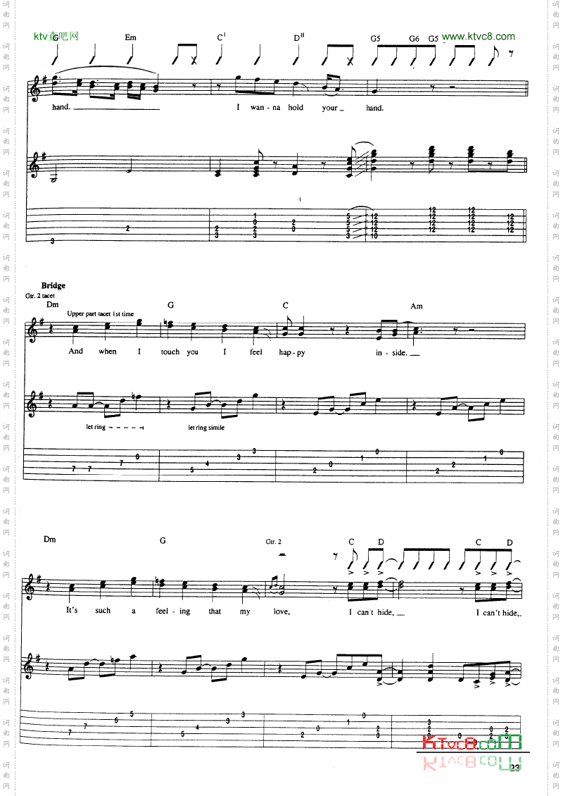 IwantToHoldYourHand吉他谱六线谱-
