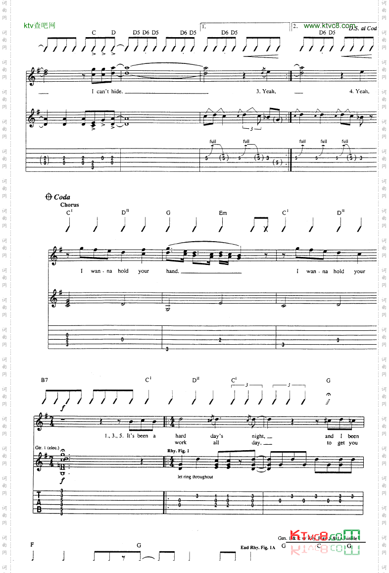 IwantToHoldYourHand吉他谱六线谱-