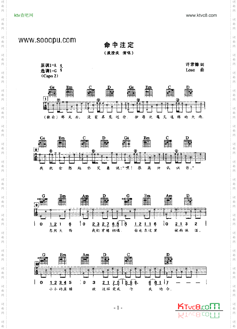 命中注定吉他类流行