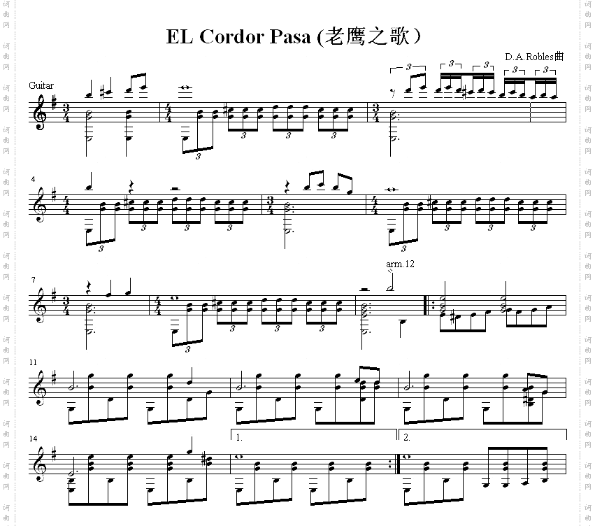 ELCordorPasa老鹰之歌吉他独奏谱五线谱