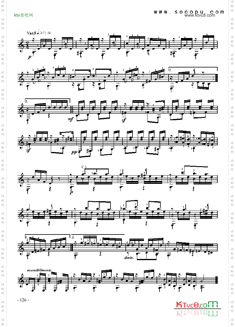 亨德尔主题变奏曲—独奏吉他类古典