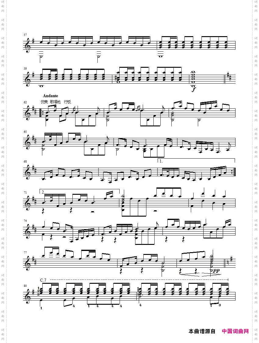 牧民歌唱毛主席吉他独奏、五线谱