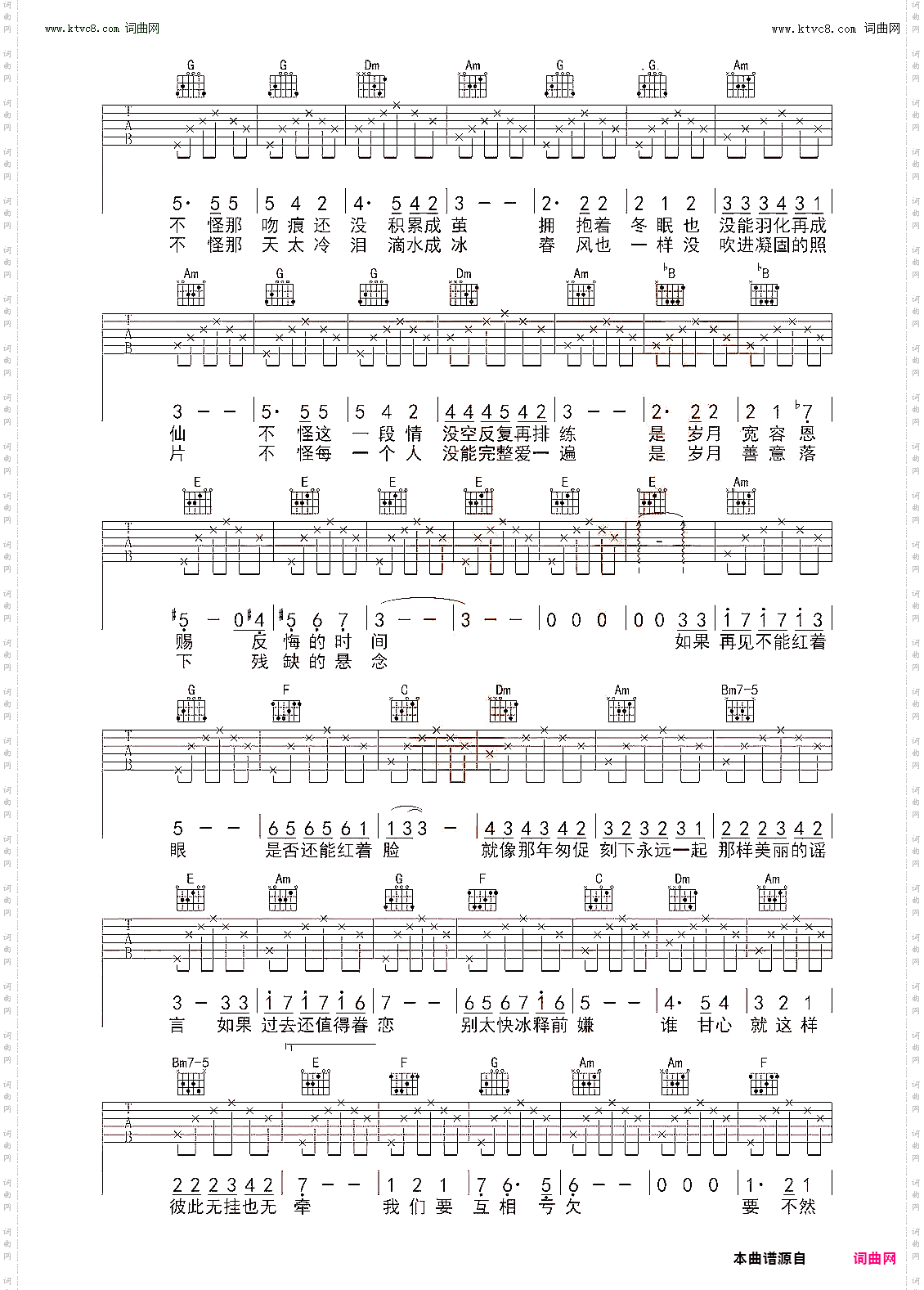 匆匆那年_C调吉他谱