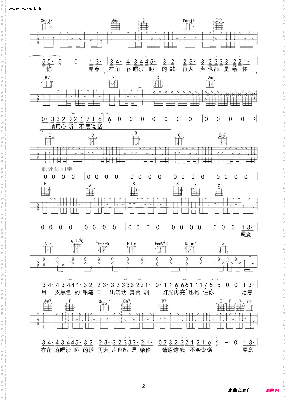 不要说话_吉他谱-G调