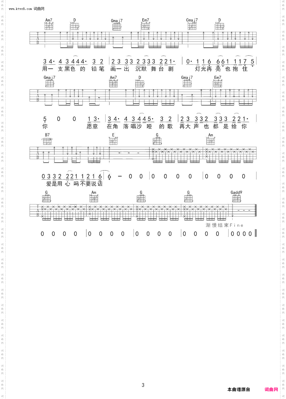 不要说话_吉他谱-G调