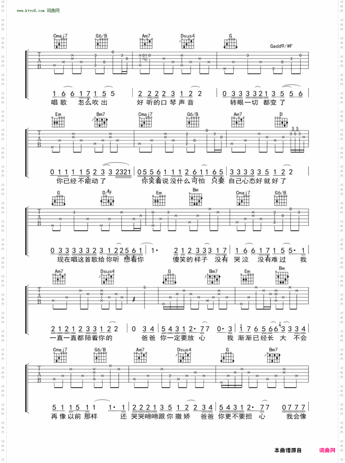 爸爸给的坚强_吉他谱-G调