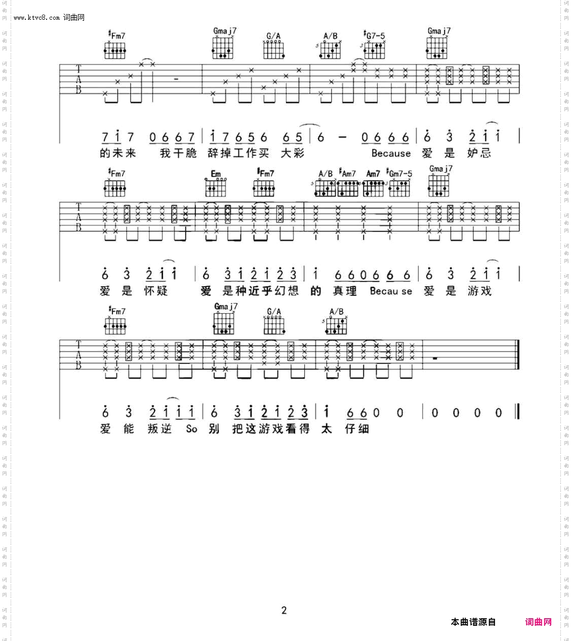 爱是怀疑_吉他谱-C调