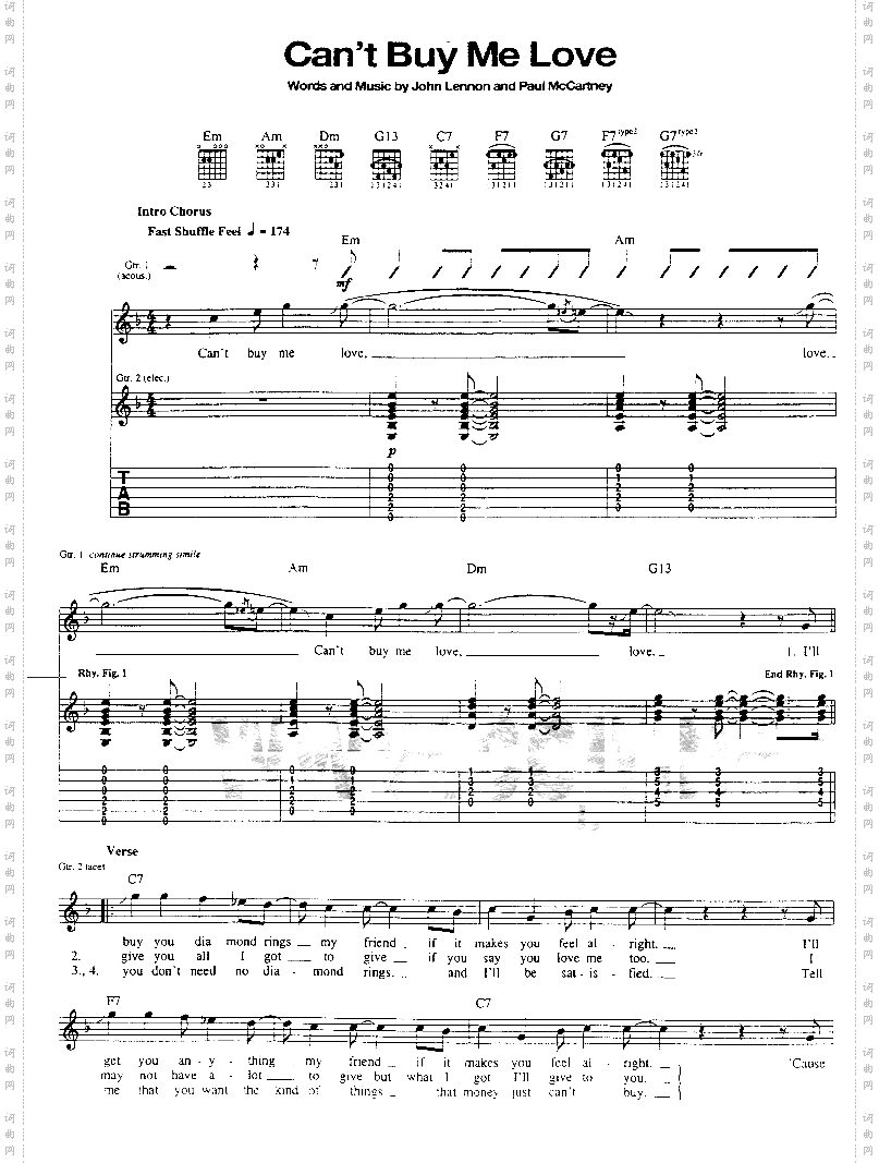 CantBuyMeLove吉他谱六线谱-