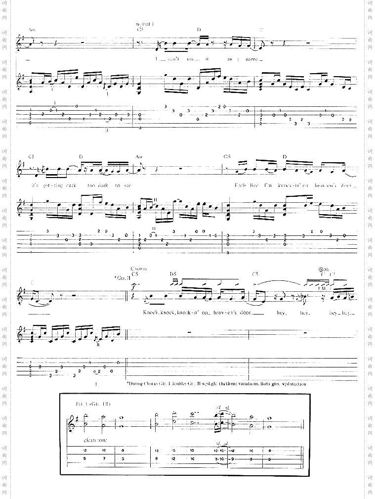konck’inontheheavensdoor吉他谱六线谱-