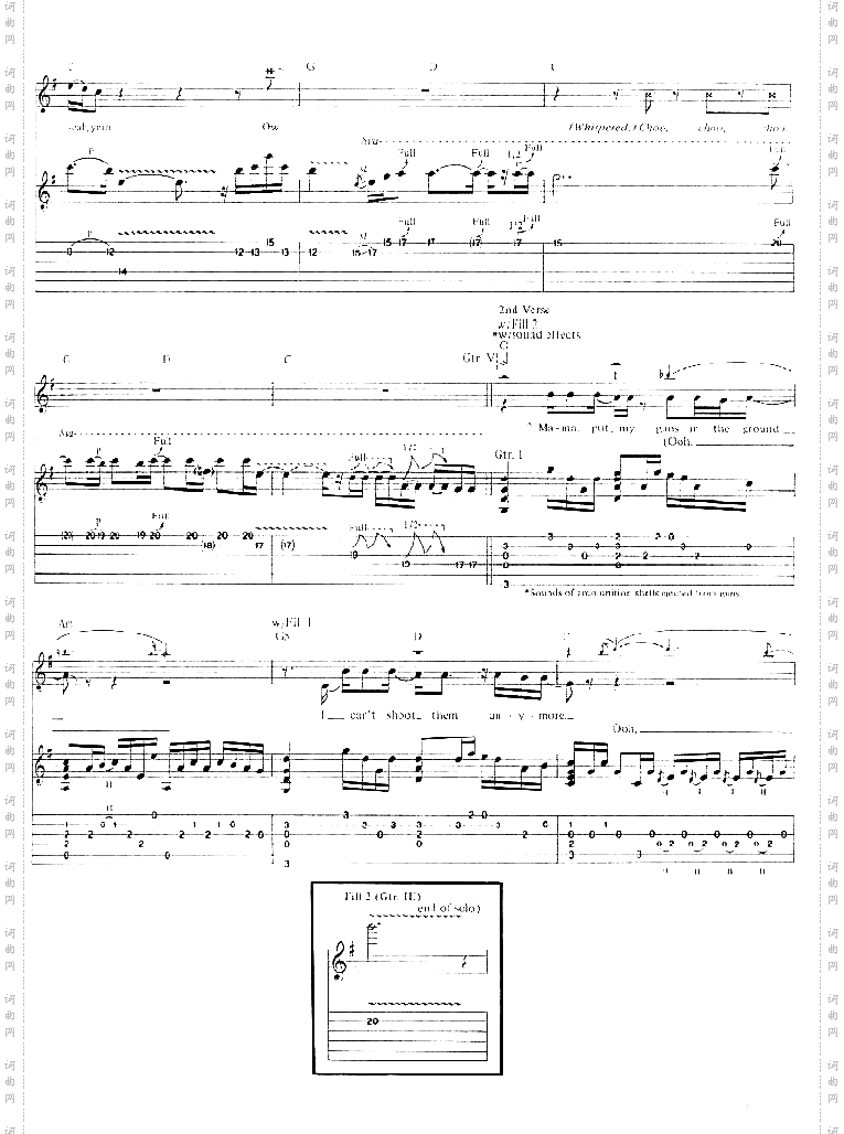 konck’inontheheavensdoor吉他谱六线谱-