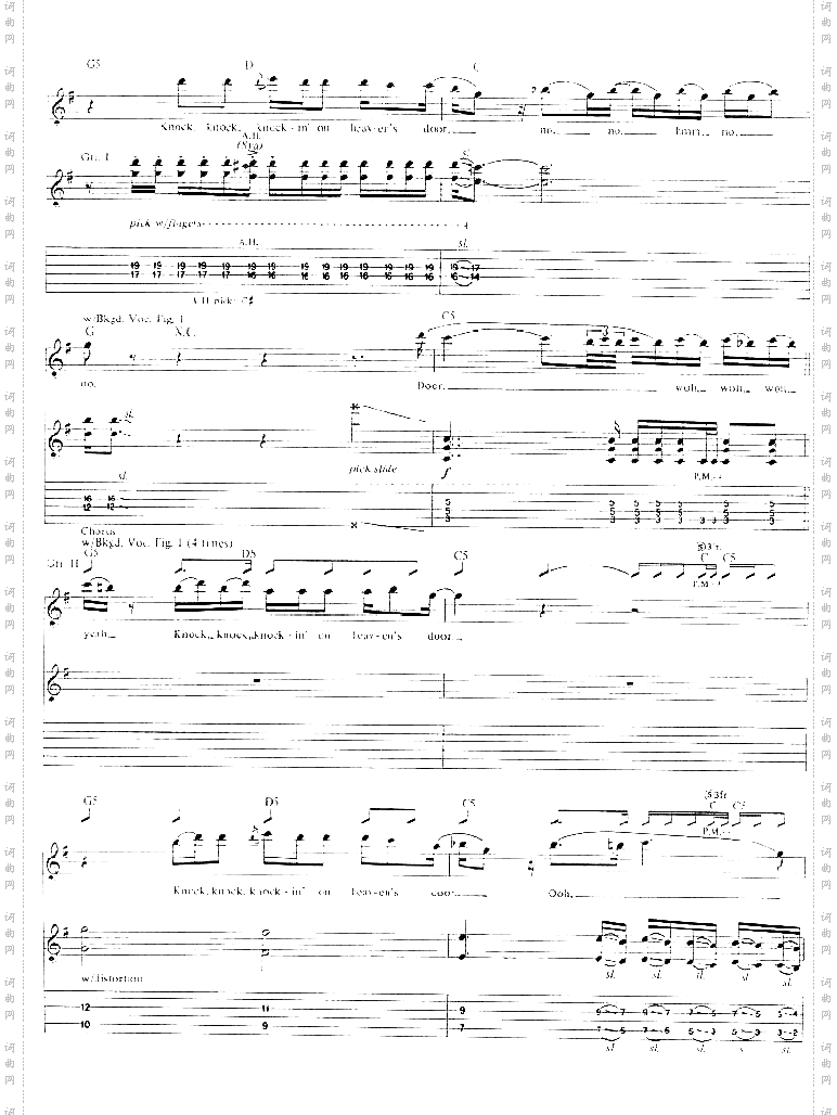 konck’inontheheavensdoor吉他谱六线谱-