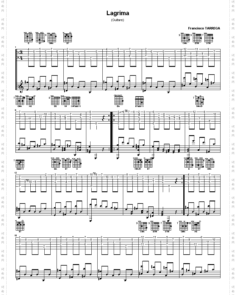 Lagrima吉他谱GTP六线谱