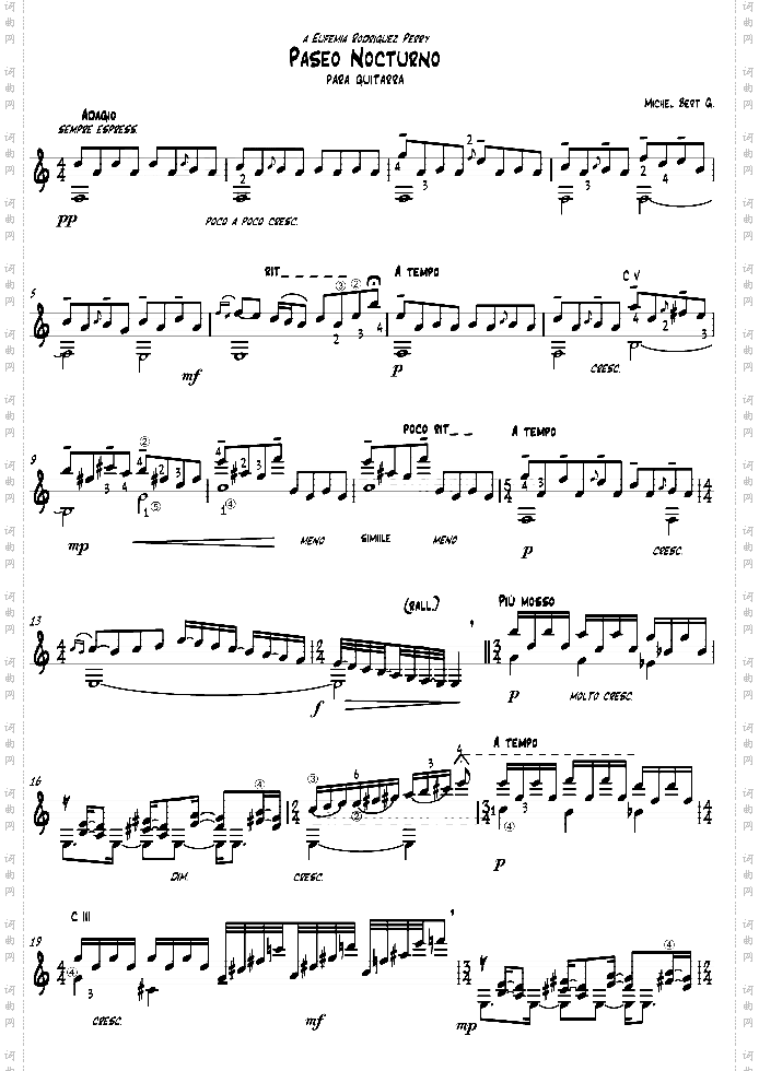 paseonocturno-详细指法吉他谱谱