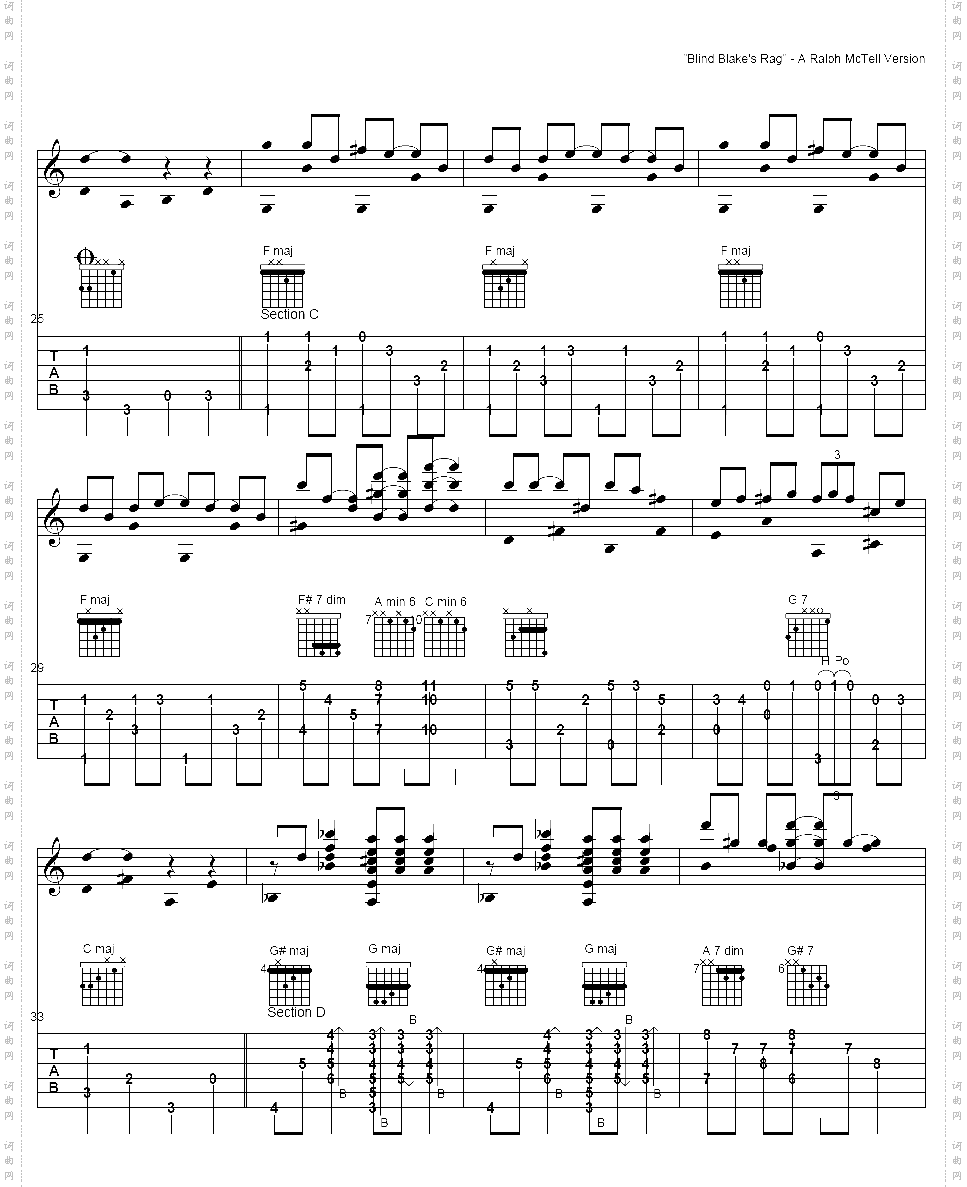 BlindBlakesRag吉他谱六线谱