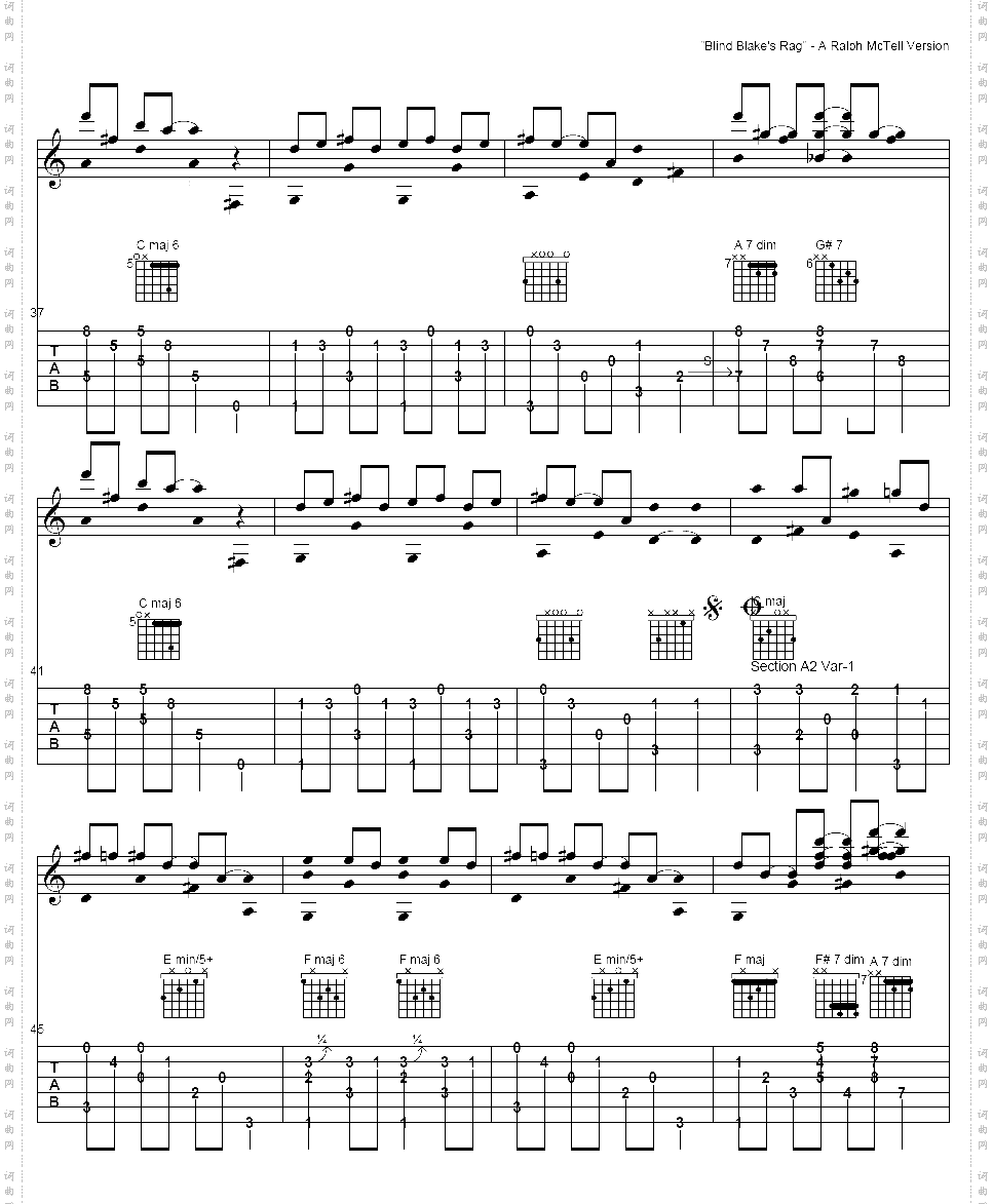 BlindBlakesRag吉他谱六线谱