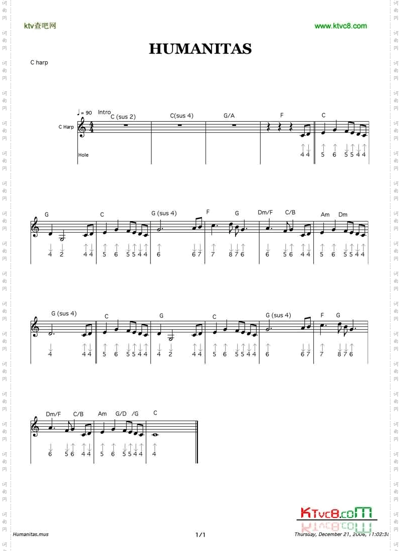 Humanitas口琴谱