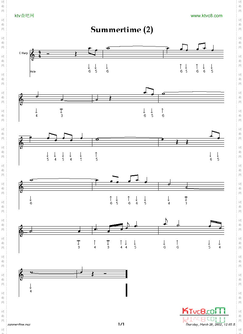summertime2口琴谱