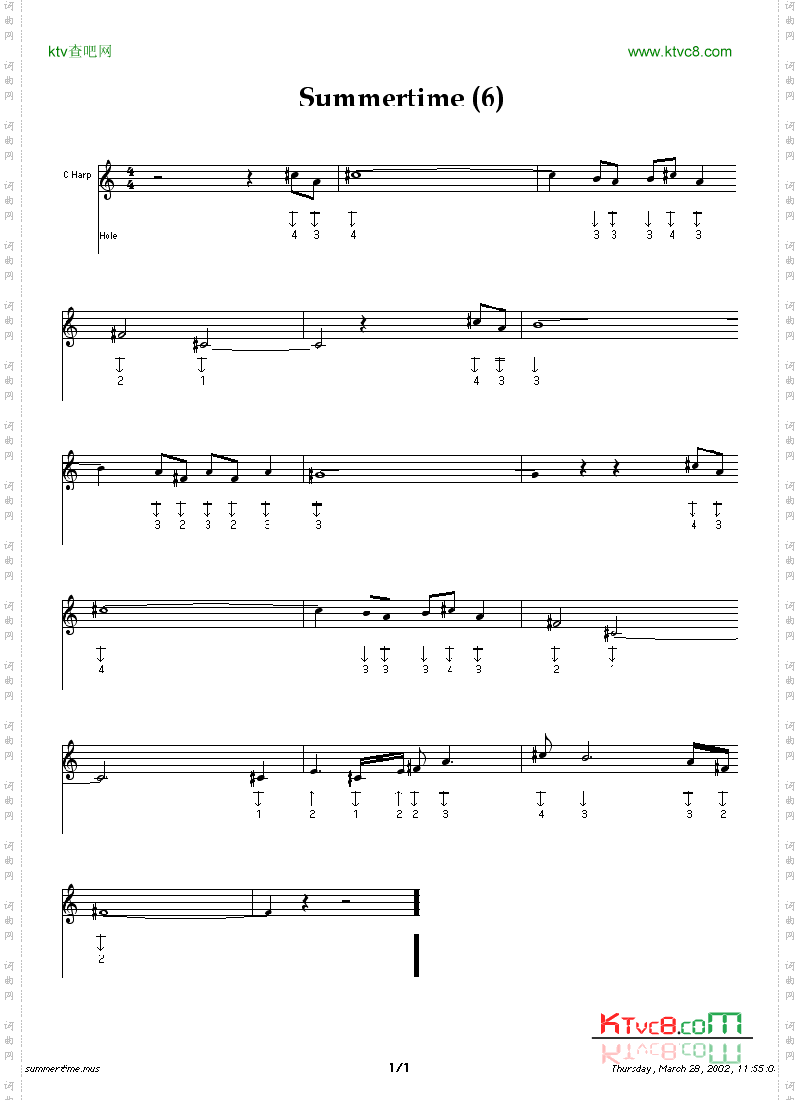 summertime6口琴谱
