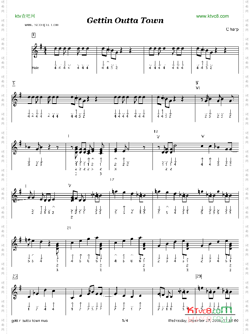 gettinoutatown口琴谱