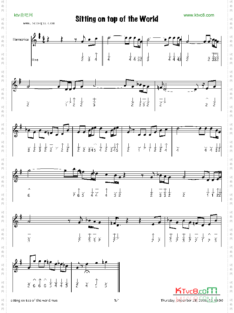 sittingontopoftheworld口琴谱