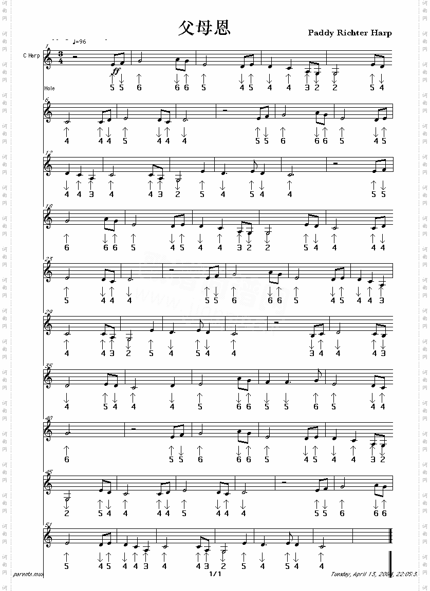 parents口琴谱