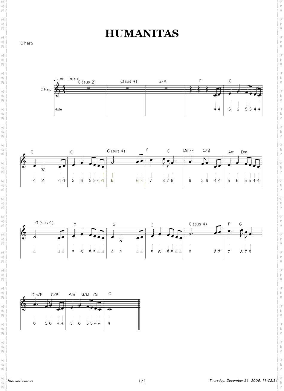 Humanitas口琴谱
