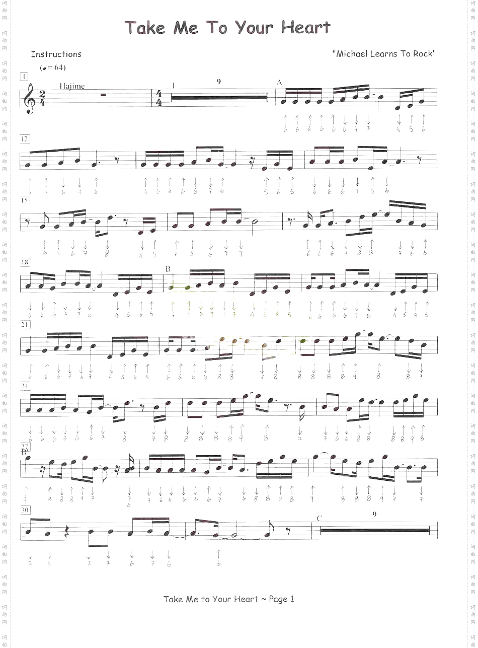TakeMeToYourHeart口琴谱