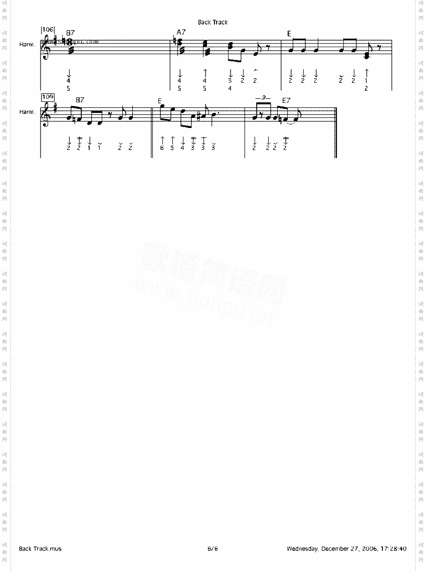 backtrack口琴谱