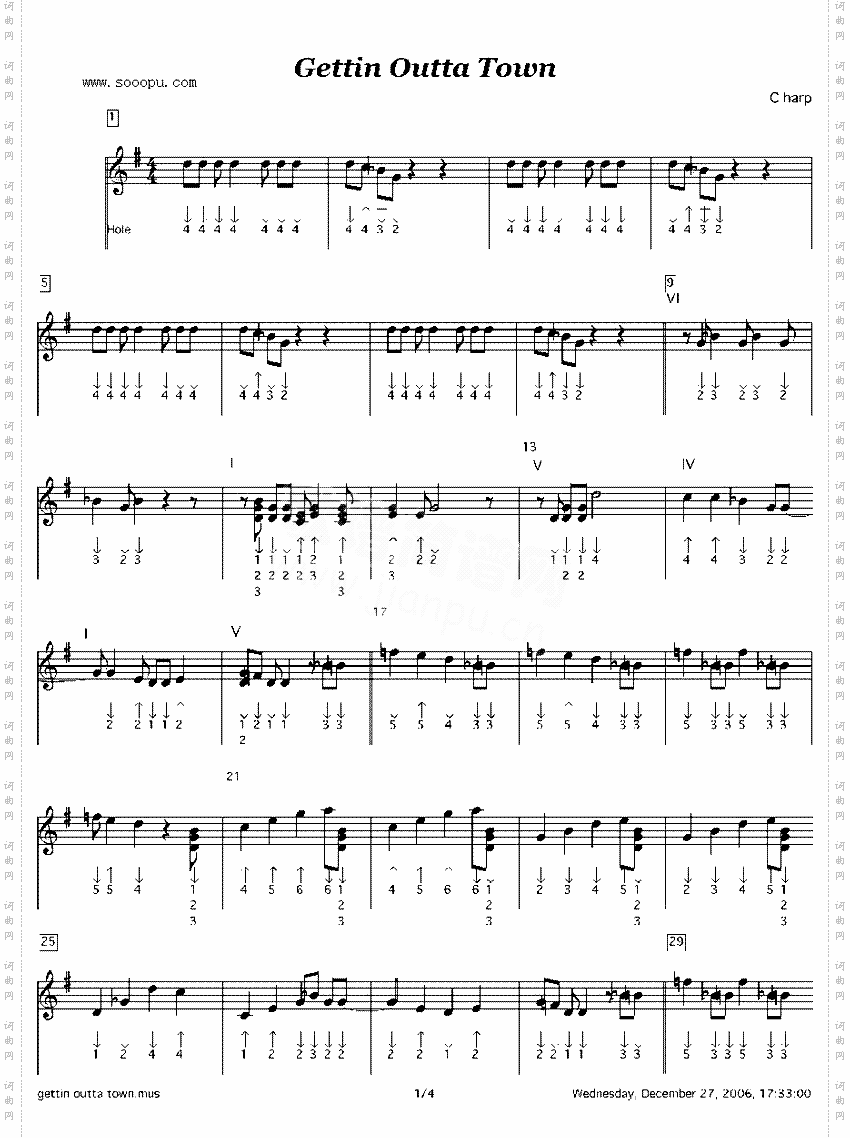 gettinoutatown口琴谱