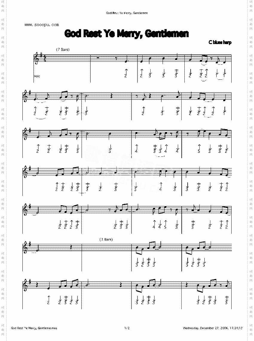 godrestyemerry,gentlemen口琴谱