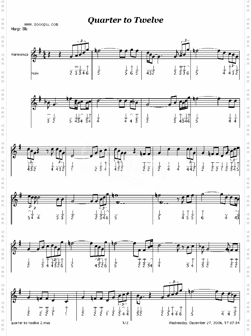 quartertotwelve口琴谱