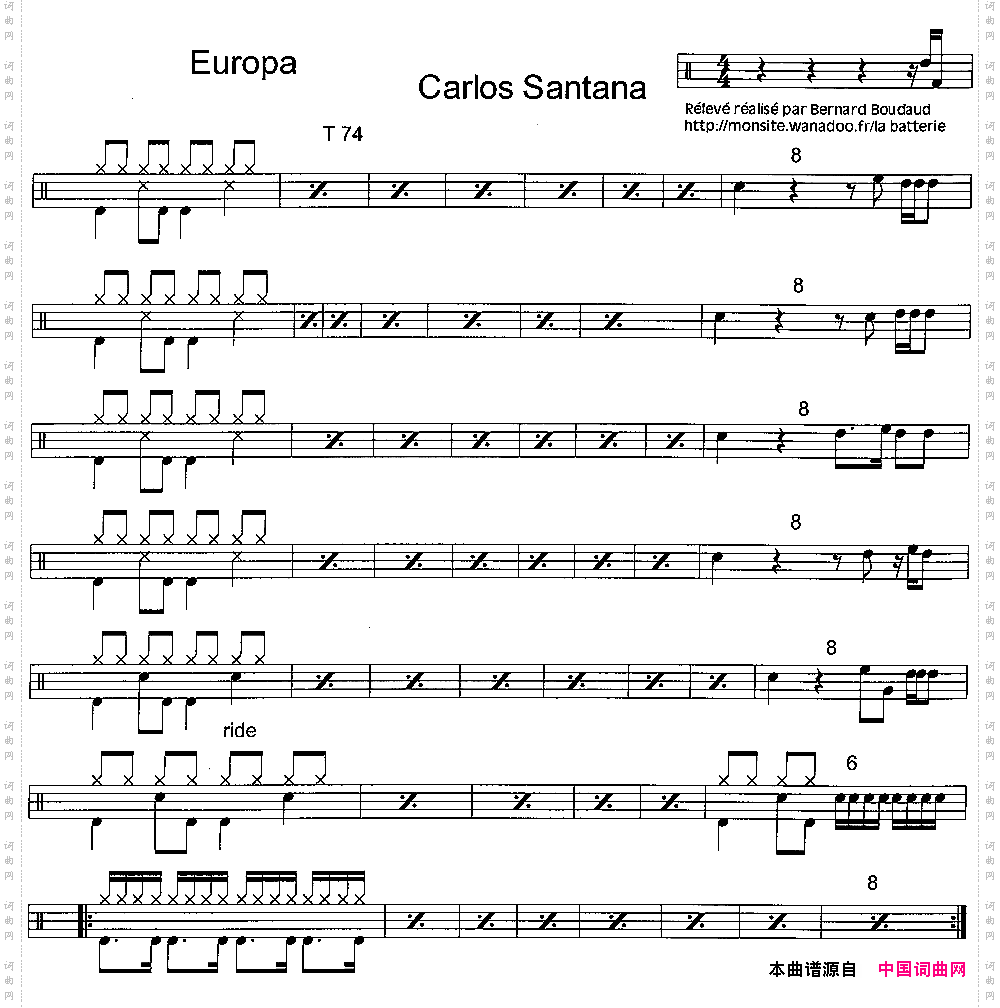 爵士鼓谱：Santana-Europa