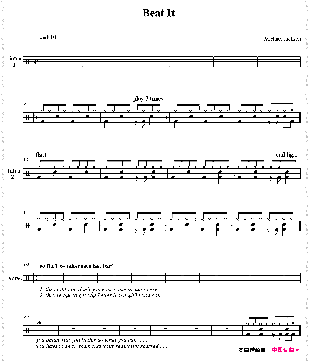 爵士鼓谱:MichaelJackson-Beatit