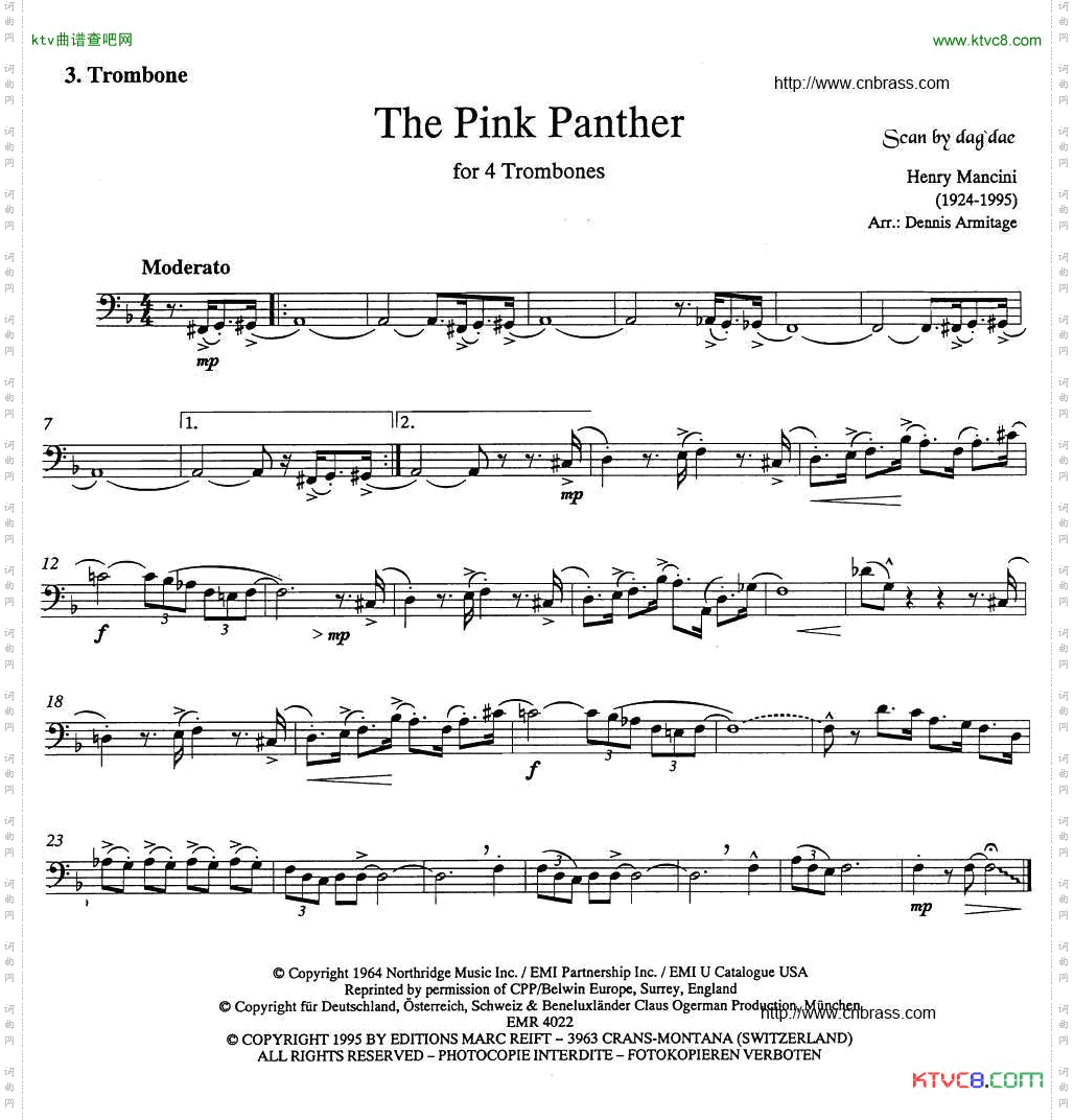 ThePinkPanther《粉红豹》长号四重奏