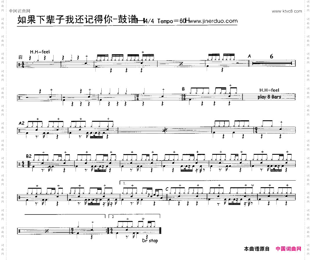 如果下辈子我还记得你架子鼓谱