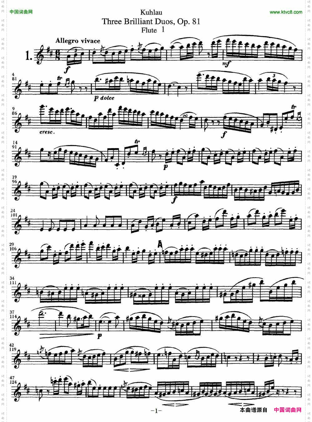 库劳长笛二重奏练习三段OP.81——Flute1NO.1_库劳长笛二重奏练习三段OP.81——Flute 1NO.1