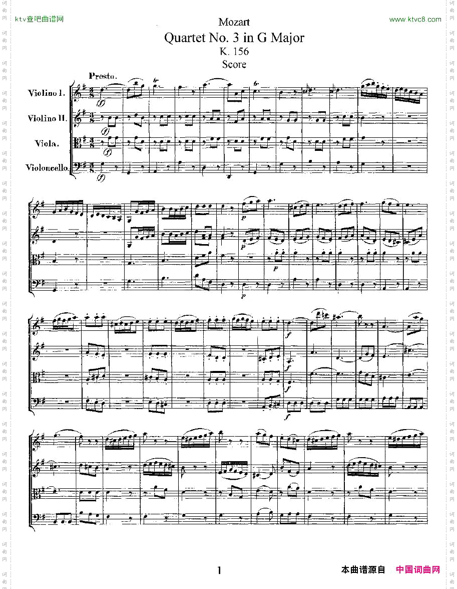 QuartetNo.3inGMajor,K.156G大调第三弦乐四重奏