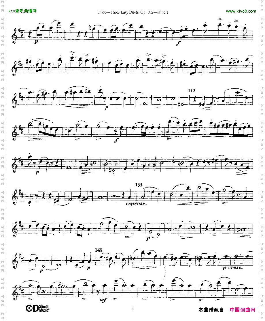 ThreeEasyDuets,Op.102之第一长笛三首简易重奏曲作品102号
