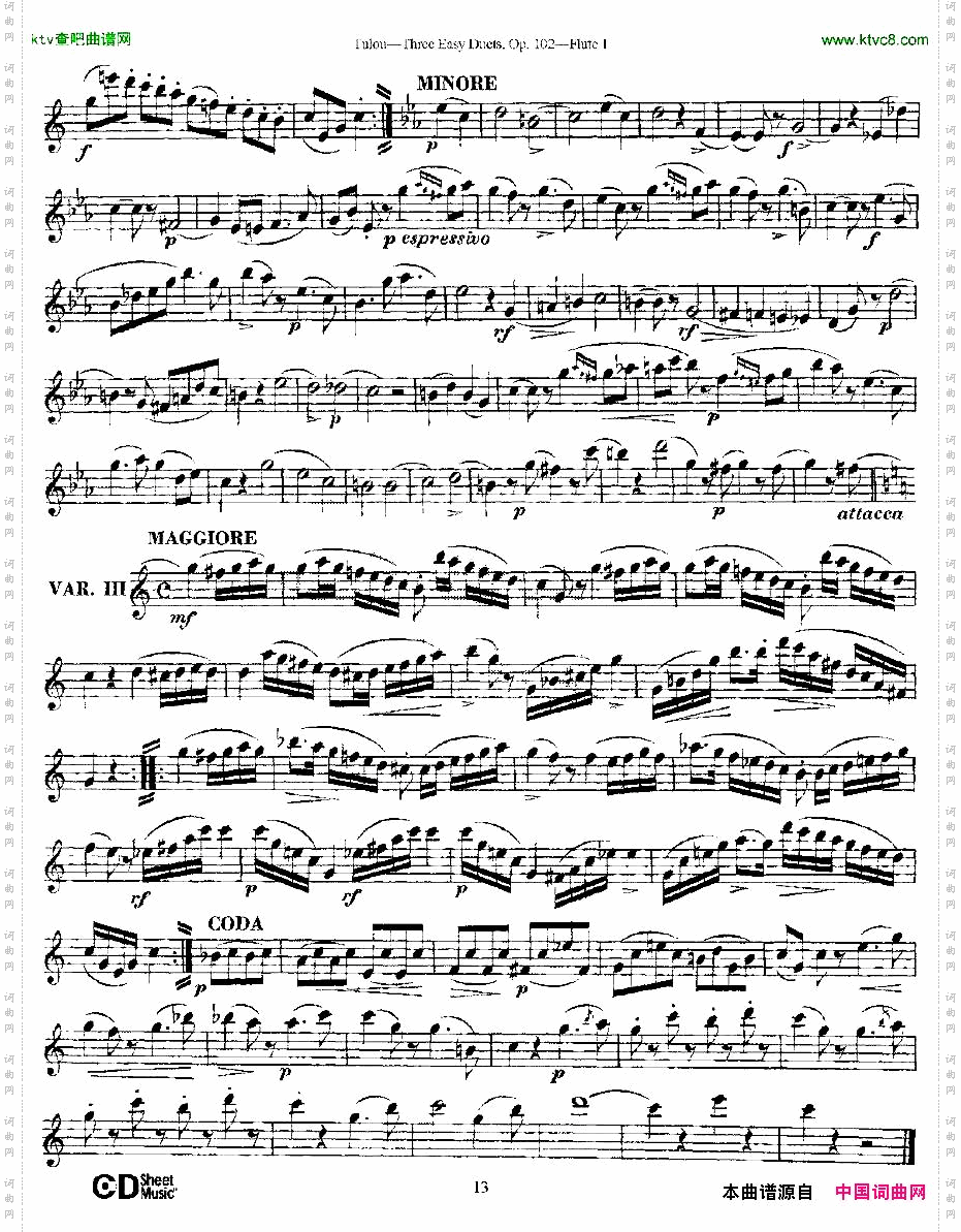 ThreeEasyDuets,Op.102之第一长笛三首简易重奏曲作品102号