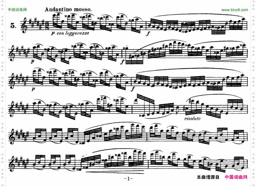 柯勒30首高级长笛练习曲作品75号NO.5