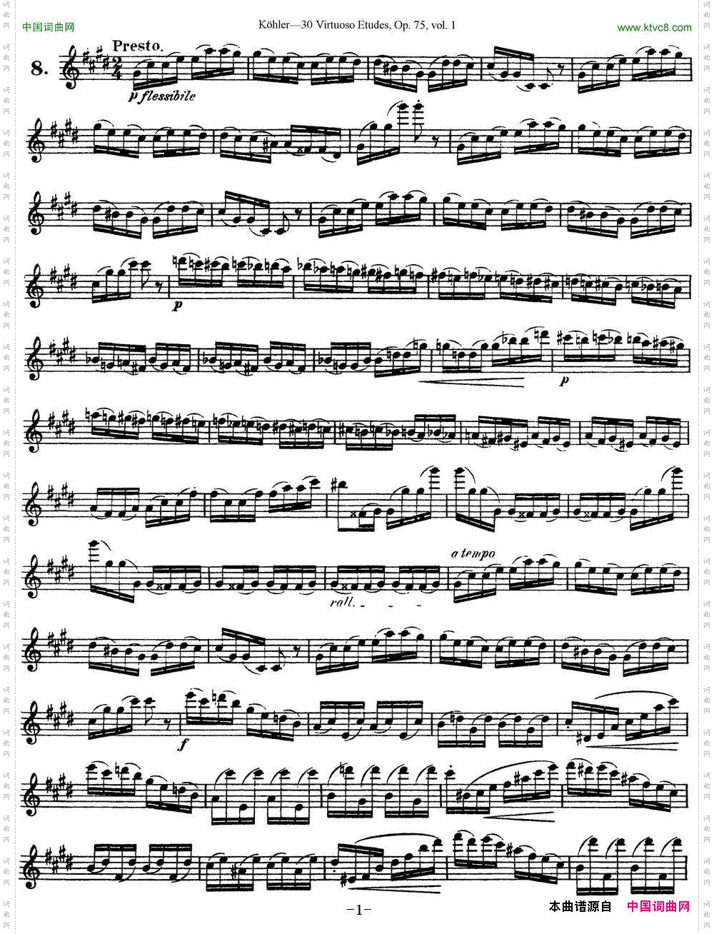 柯勒30首高级长笛练习曲作品75号NO.8