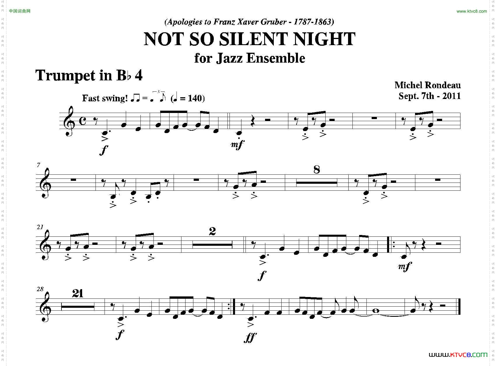 NOTSOSILENTNIGHT第四降B小号分谱_NOT SO SILENT NIGHT第四降B小号分谱