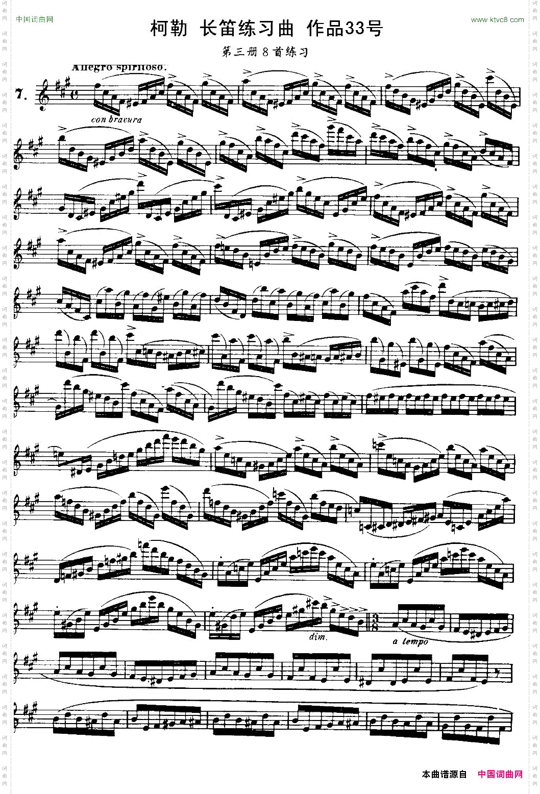 柯勒长笛练习曲作品33号第三册7