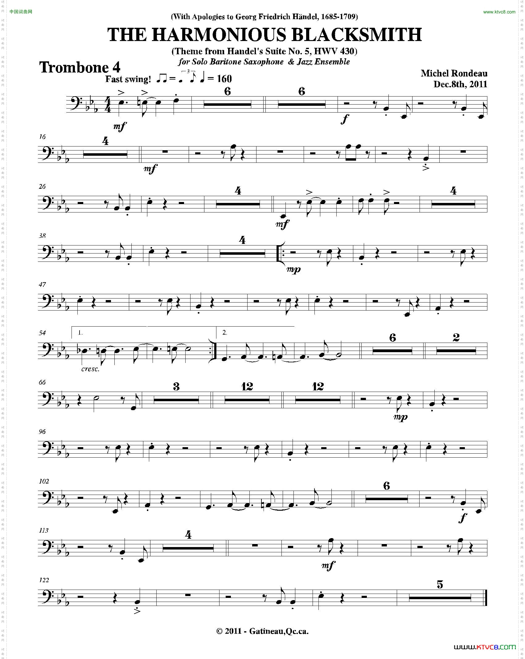 THEHARMONIOUSBLACKSMITH第四长号分谱_THE HARMONIOUS BLACKSMITH第四长号分谱