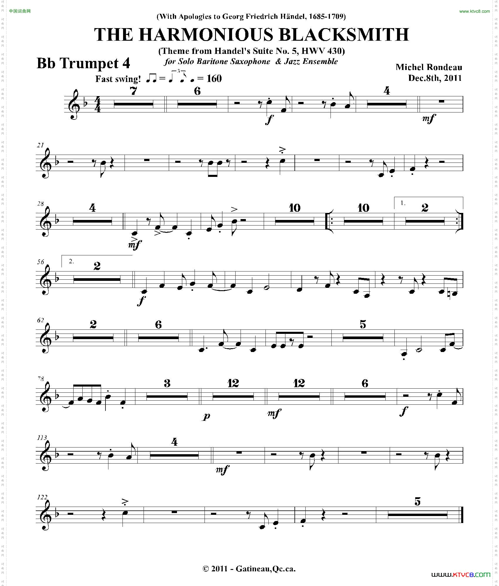 THEHARMONIOUSBLACKSMITH第四降B小号分谱_THE HARMONIOUS BLACKSMITH第四降B小号分谱