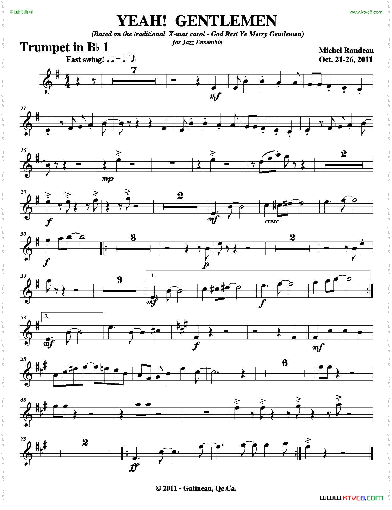 YEAH!GENTLEMEN第一降B小号分谱_YEAH! GENTLEMEN第一降B小号分谱