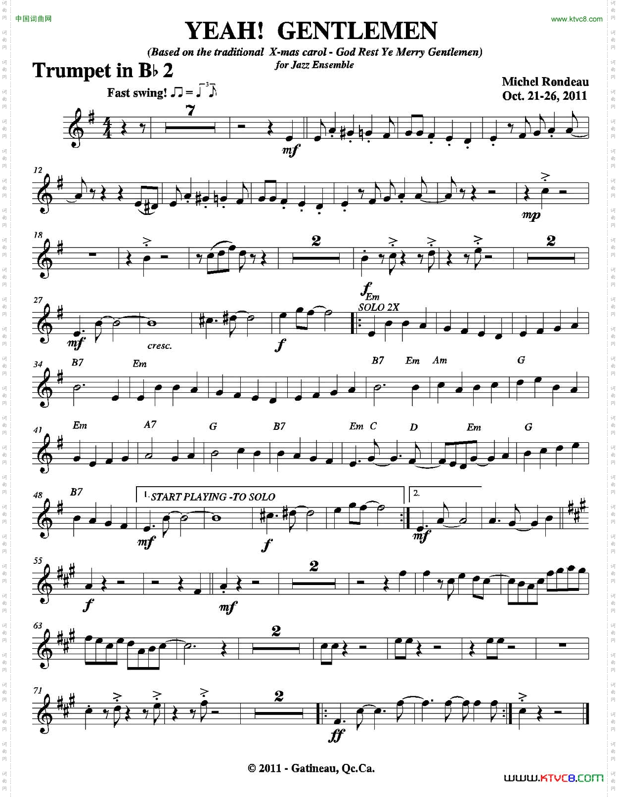 YEAH!GENTLEMEN第二降B小号分谱_YEAH! GENTLEMEN第二降B小号分谱