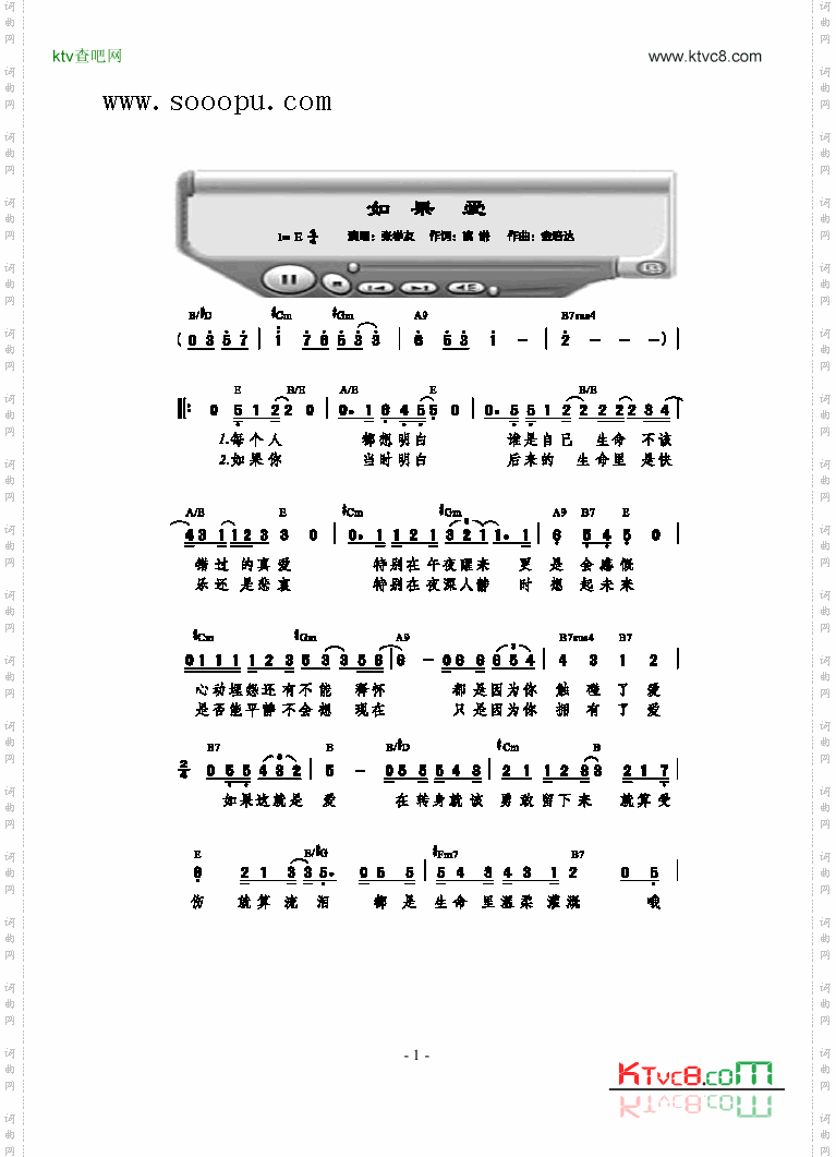 如果爱歌曲类简谱